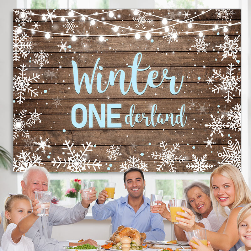 Lofaris Winter Onederland Snowflake Wood Boy Birthday Backdrop
