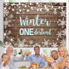 Lofaris Winter Onederland Snowflake Wood Boy Birthday Backdrop
