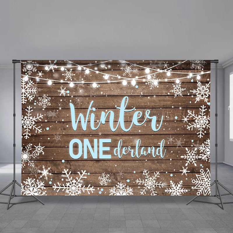 Lofaris Winter Onederland Snowflake Wood Boy Birthday Backdrop