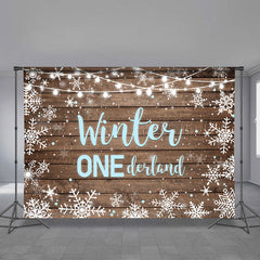 Lofaris Winter Onederland Snowflake Wood Boy Birthday Backdrop