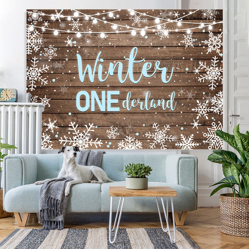 Lofaris Winter Onederland Snowflake Wood Boy Birthday Backdrop