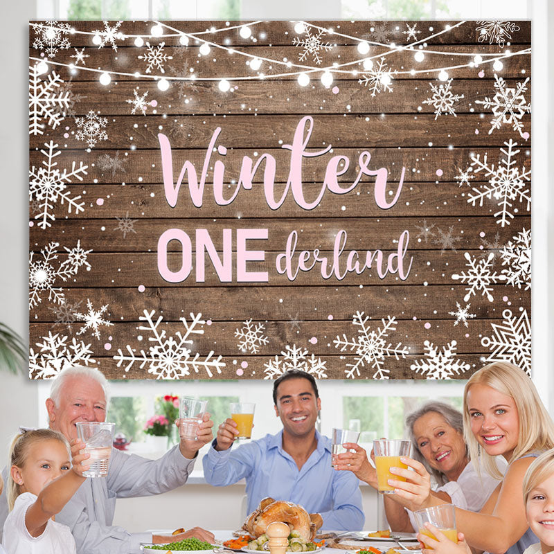 Lofaris Winter Onederland Snowflake Wood Girl Birthday Backdrop