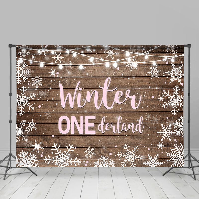 Lofaris Winter Onederland Snowflake Wood Girl Birthday Backdrop