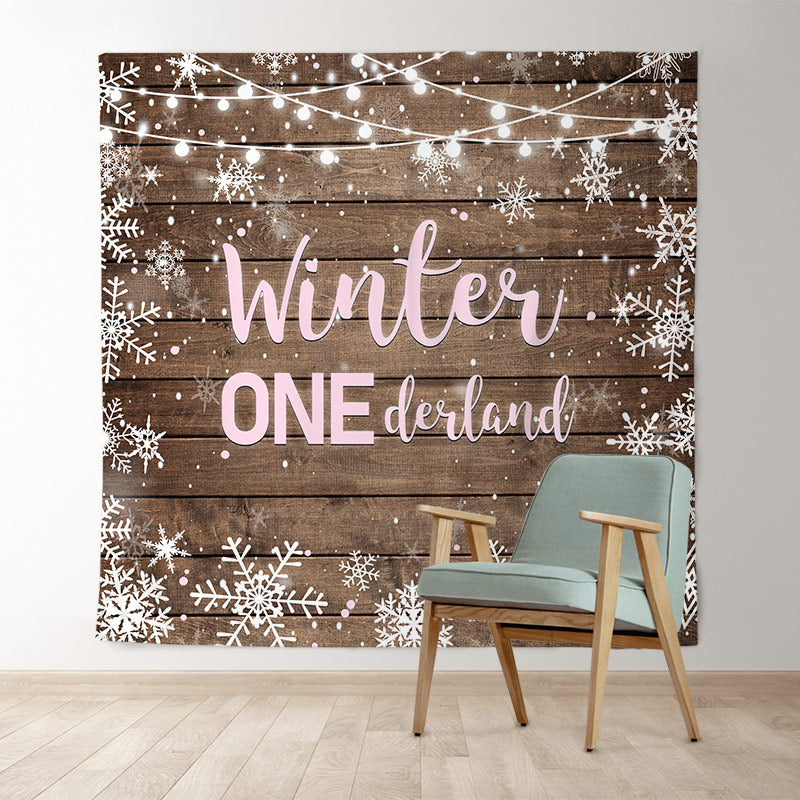 Lofaris Winter Onederland Snowflake Wood Girl Birthday Backdrop