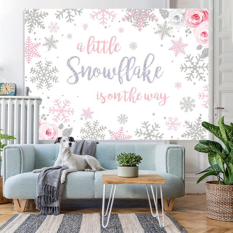 Lofaris Winter Pink Floral Snowflakes Photoshoot Backdrop for Girls