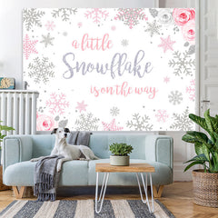 Lofaris Winter Pink Floral Snowflakes Photoshoot Backdrop for Girls