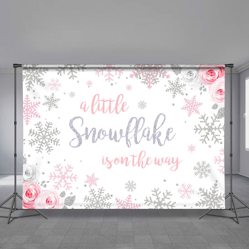 Lofaris Winter Pink Floral Snowflakes Photoshoot Backdrop for Girls