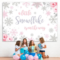 Lofaris Winter Pink Floral Snowflakes Photoshoot Backdrop for Girls