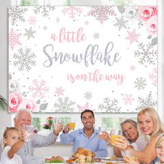 Lofaris Winter Pink Floral Snowflakes Photoshoot Backdrop for Girls