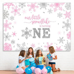 Lofaris Winter Pink Silver Onederland Snowflake Backdrop for Newborn Party