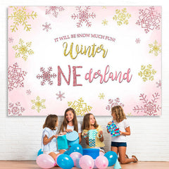 Lofaris Winter Pink Snowflake One-derland Photo Backdrop for Party