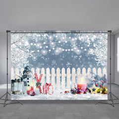 Lofaris Winter Snowman Gift Fence White Lights Bokeh Backdrop