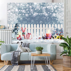 Lofaris Winter Snowman Gift Fence White Lights Bokeh Backdrop