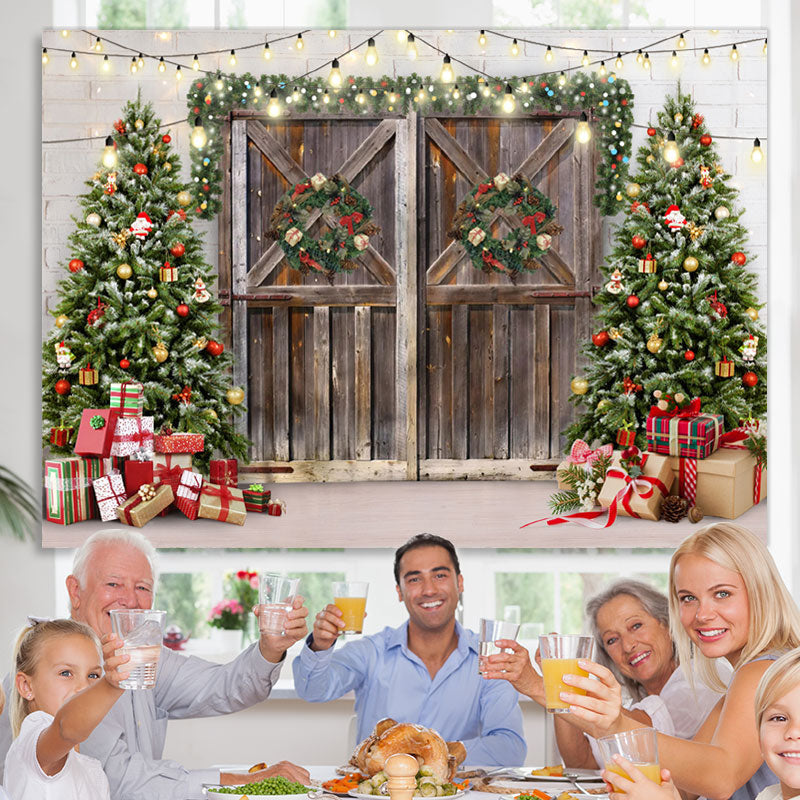 Lofaris Winter Tree Christmas Wood Door Backdrop for Photoshoot Decoration