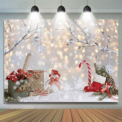 Lofaris Winter Tree Snowflake Gift Snowman Gold Bokeh Backdrop for Christmas