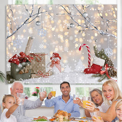 Lofaris Winter Tree Snowflake Gift Snowman Gold Bokeh Backdrop for Christmas