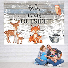 Lofaris Winter Trees and Little Animals Baby Shower Backdrop