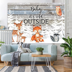 Lofaris Winter Trees and Little Animals Baby Shower Backdrop