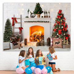 Lofaris Winter White Brick Stove And Christmas Tree Backdrop