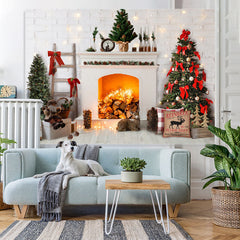 Lofaris Winter White Brick Stove And Christmas Tree Backdrop