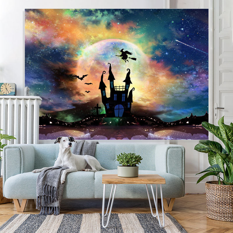 Lofaris Witch Bat Castle Moon Scary Night Halloween Party Backdrop