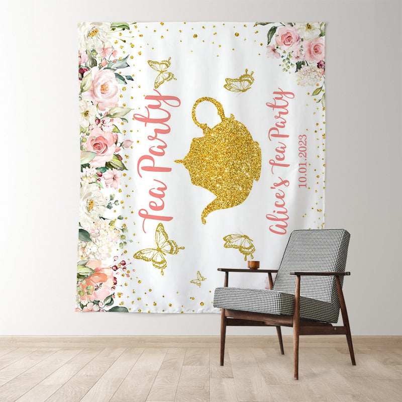 Lofaris Wonderland Butterfly Golden Dots Tea Party Backdrop