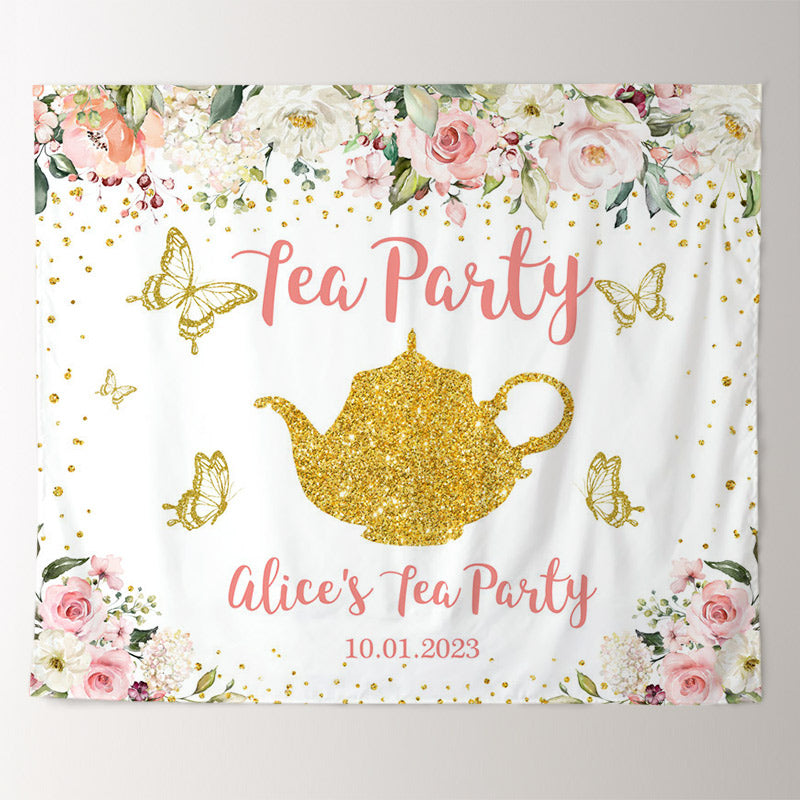 Lofaris Wonderland Butterfly Golden Dots Tea Party Backdrop
