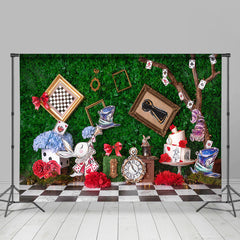 Lofaris Wonderland Rabbits Grass Wall Photo Easter Backdrop