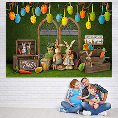 Lofaris Wood Box And Bunny Cute Baby Shower Backdrop
