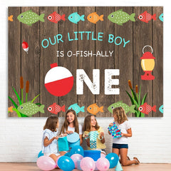 Lofaris Wood Gone Fishing Photoshoot backdrop for 1st Birthday