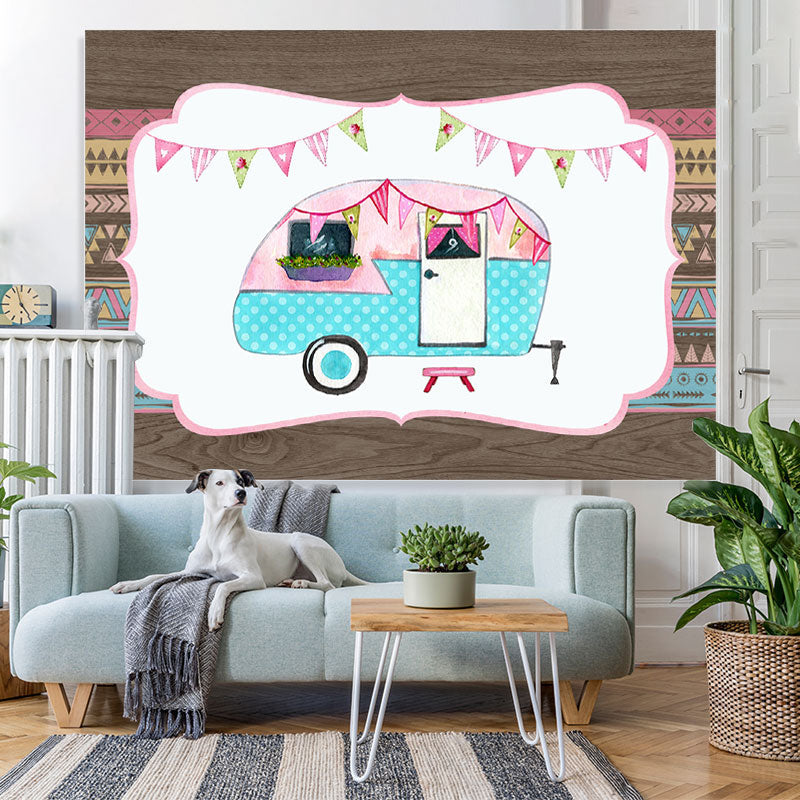Lofaris Wood Graffiti Cute Pink and Bule Car Backdrop for Kids