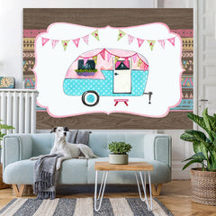 Lofaris Wood Graffiti Cute Pink and Bule Car Backdrop for Kids