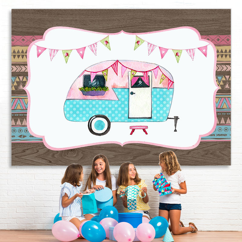 Lofaris Wood Graffiti Cute Pink and Bule Car Backdrop for Kids
