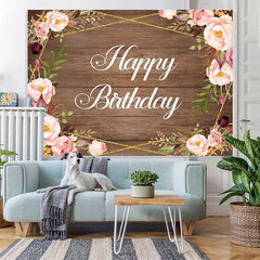 Lofaris Wood Pink Flowers Happy Birthday Backdrop for Women