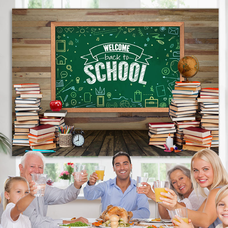Lofaris Wooden Blackboard and Books Back to School Backdrop