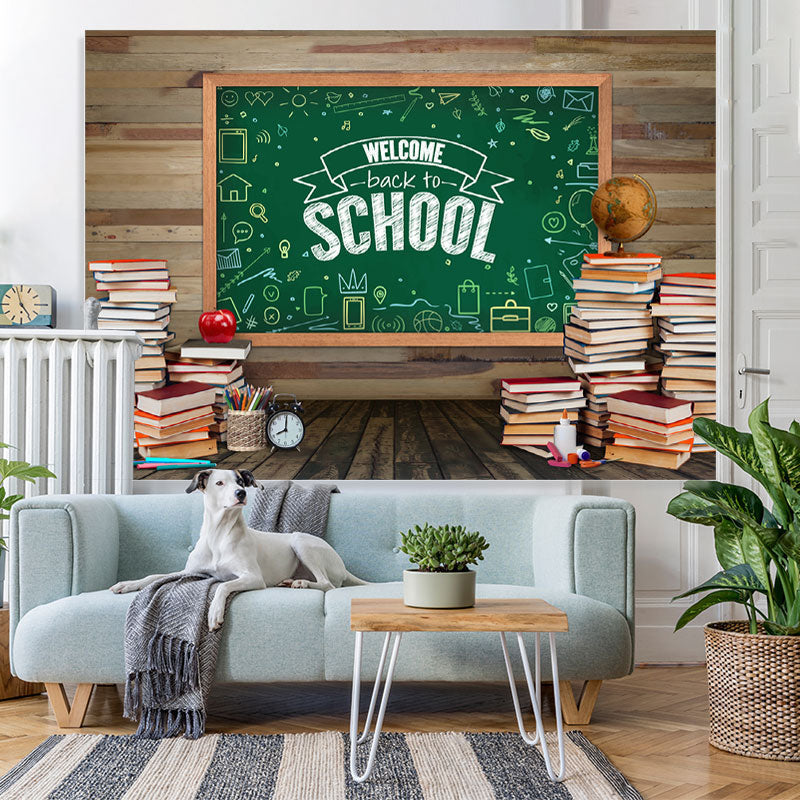 Lofaris Wooden Blackboard and Books Back to School Backdrop