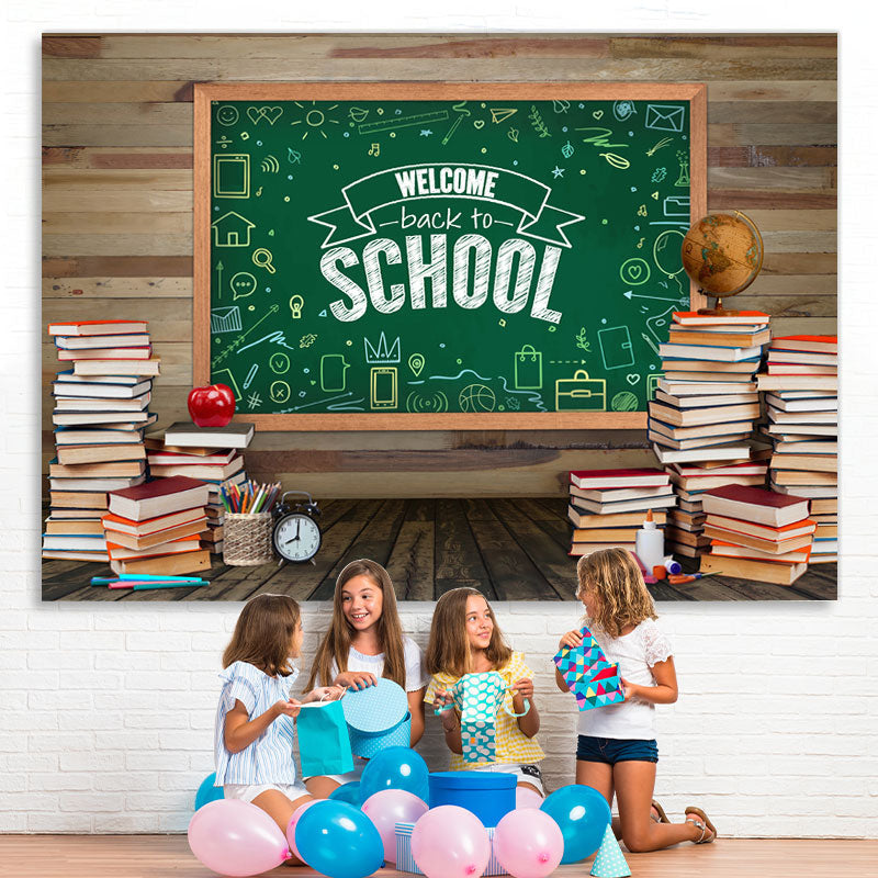 Lofaris Wooden Blackboard and Books Back to School Backdrop