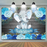 Lofaris Wooden Blue Floral Baby Elephent Shower Backdrop