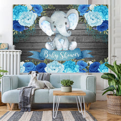 Lofaris Wooden Blue Floral Baby Elephent Shower Backdrop