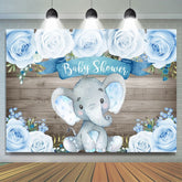 Lofaris Wooden Bule Roses Baby Elephant Shower Backdrop
