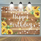 Lofaris Wooden Butterfly Sunflower Happy Birthday Backdrop