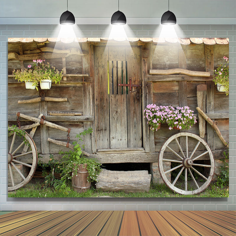 Lofaris Wooden Cowboy House Floral Spring Holiday Backdrop