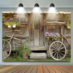 Lofaris Wooden Cowboy House Floral Spring Holiday Backdrop