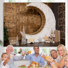 Lofaris Wooden Floor Moon Glitter Light Christmas Backdrop