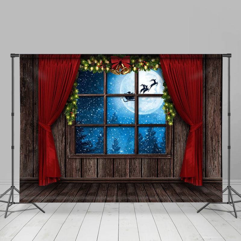 Lofaris Wooden House With Snowy Night Merry Christmas Backdrop