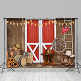 Lofaris Wooden Red gate cowboy theme sunflower backdrop for boy