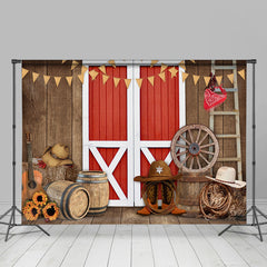 Lofaris Wooden Red gate cowboy theme sunflower backdrop for boy