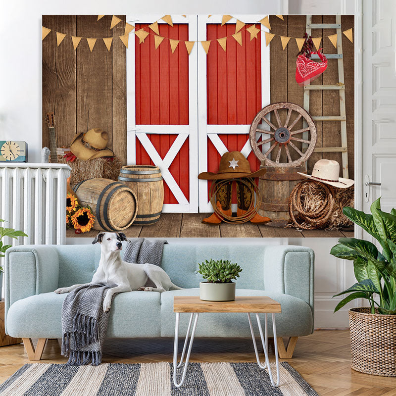 Lofaris Wooden Red gate cowboy theme sunflower backdrop for boy