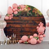 Lofaris Wooden Theme Merry Christmas Lights Circle Backdrop