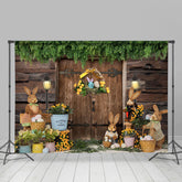 Lofaris Wooden Wall Gate Rabbits Easter Party Backdrop